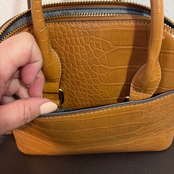 Kate Landry Tan Croc Embossed Mini Satchel Crossbody Bag - Picture 6 of 7